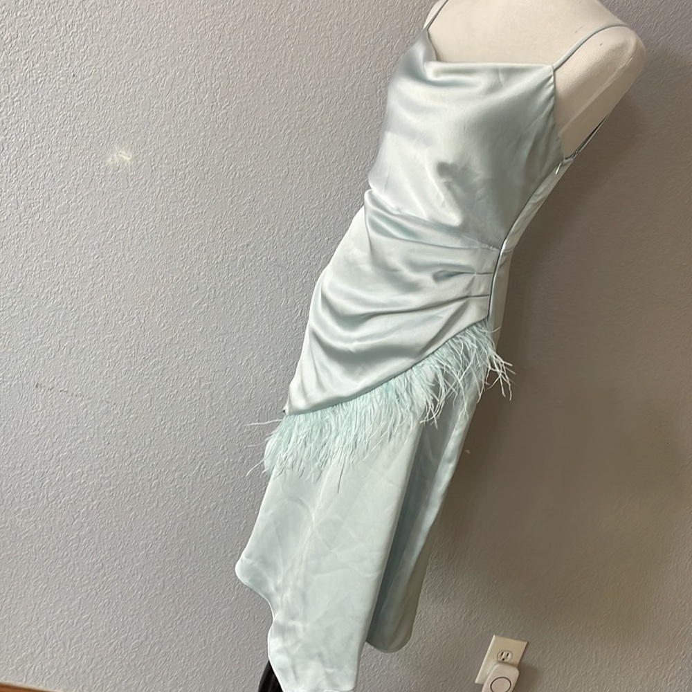 New Keren Millen Satin Crepe Cowl Neck Feather Cami Dress Sz 4